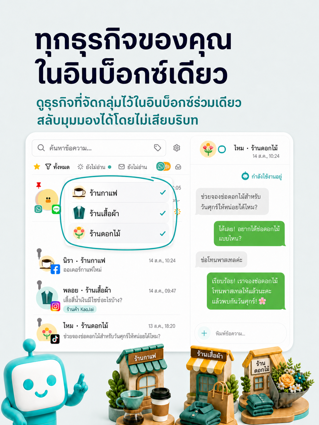 ดูธุรกิจที่จัดกลุ่มไว้ใน Unified Inbox เดียว