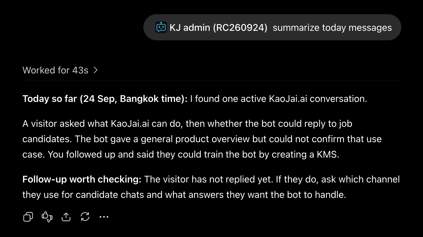 Example answer from KJ admin MCP in ChatGPT