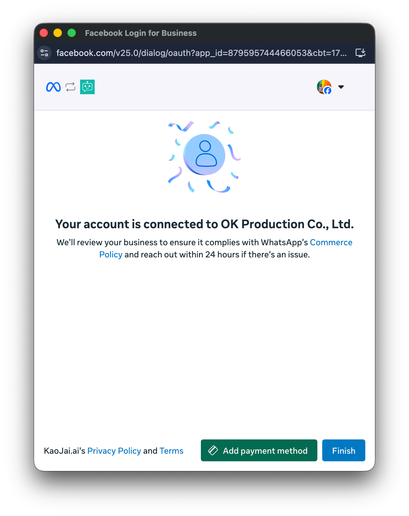 Review the connection details on desktop