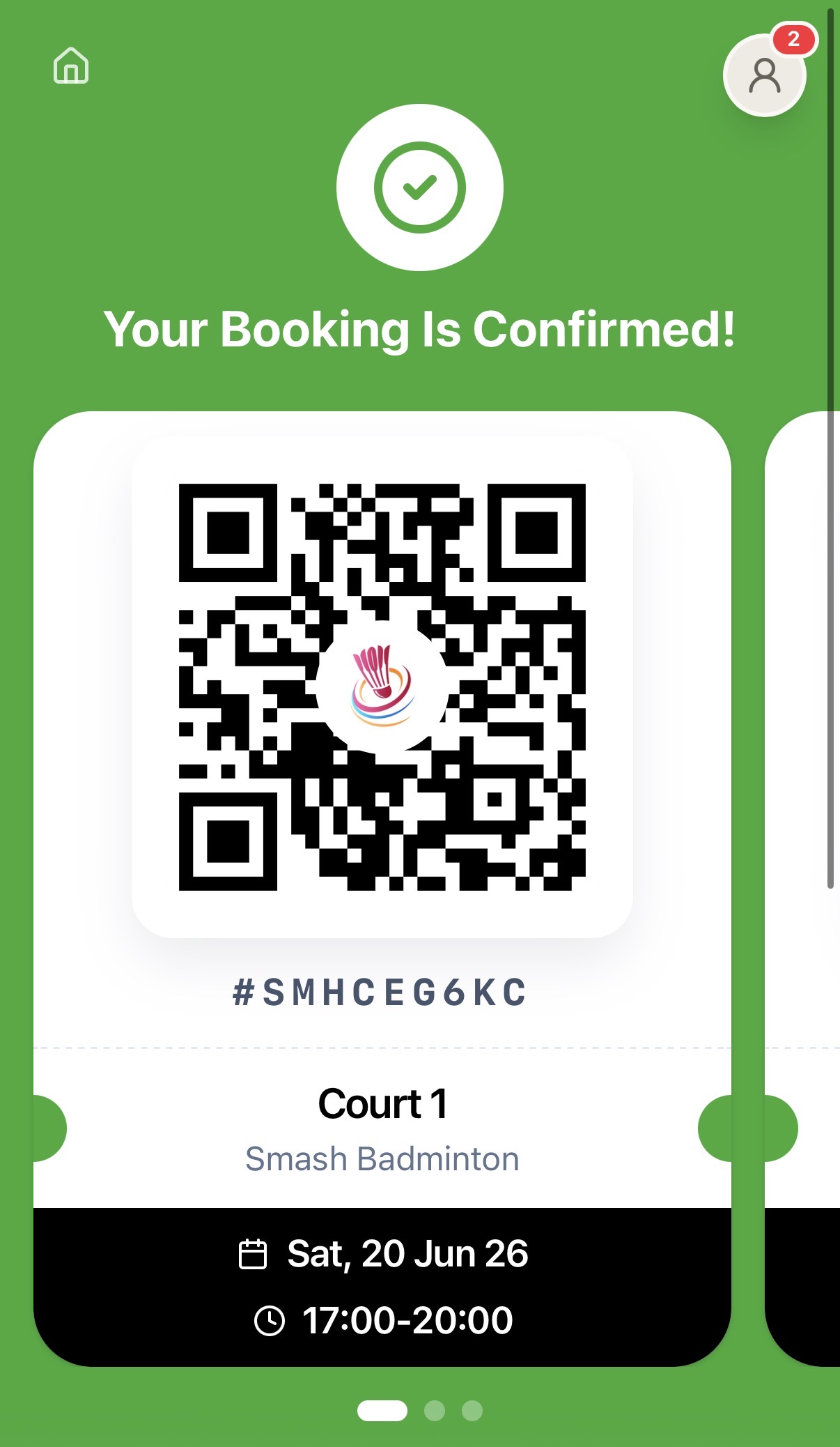 Example Frontdoor success page after a customer completes a booking