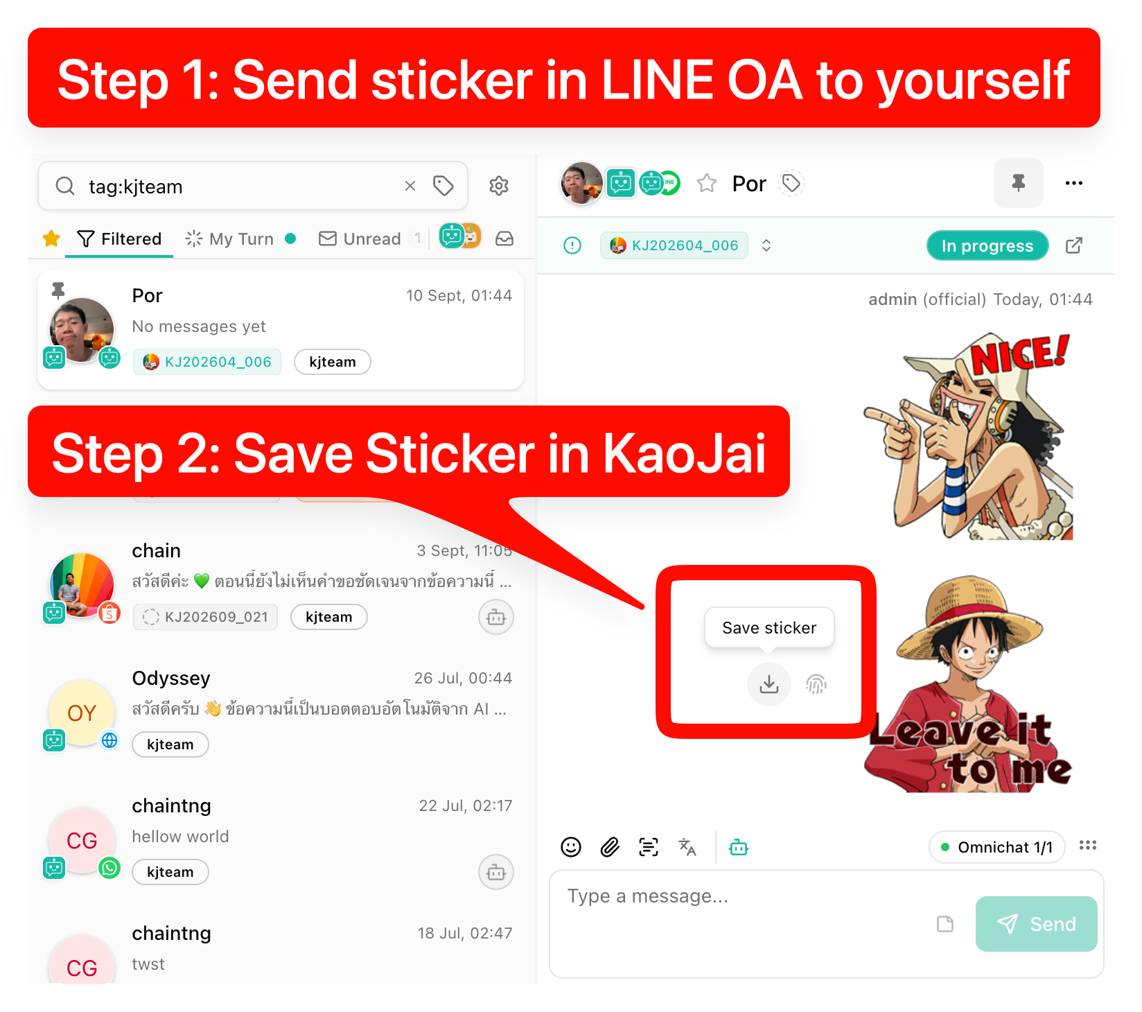 How to send a sticker to yourself in LINE OA and save it in KaoJai.ai
